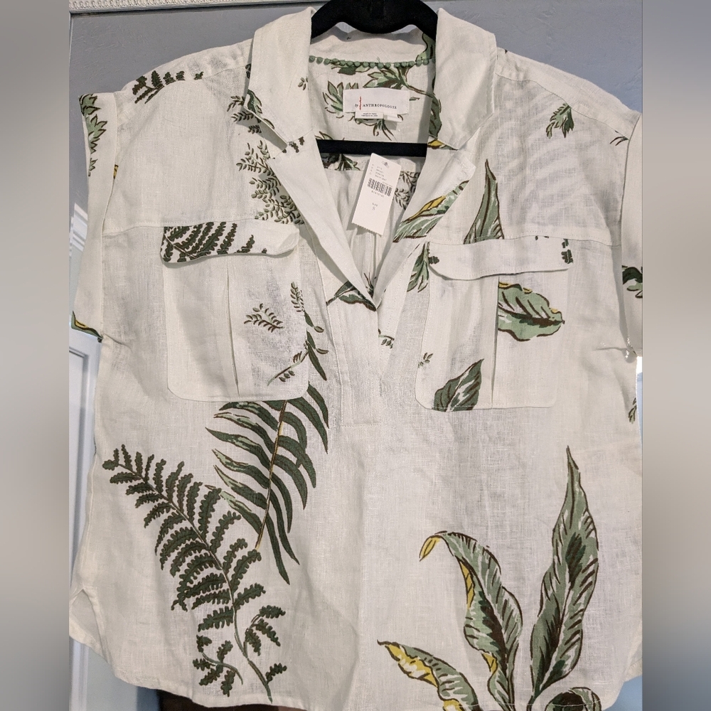 Anthropologie linen fern blouse